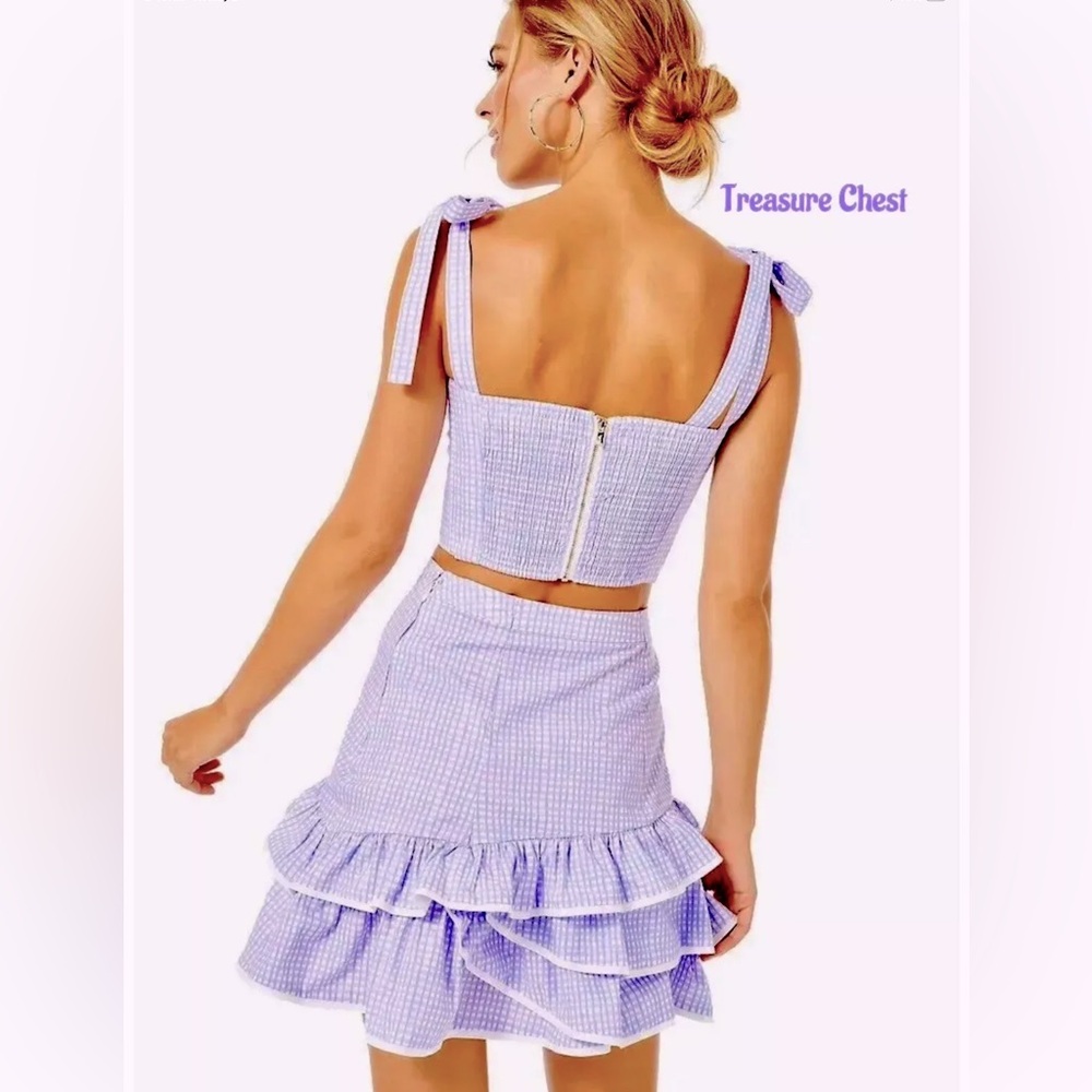 Lilly Pulitzer NWT Rosalie Mini Skirt & Crop Top Lilac Gingham $198  Size 14 - Picture 8 of 16